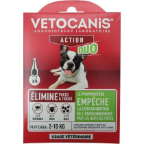 Pipettes - VETOCANIS - x4 Pipettes Anti-puces et tiques Duo 67mg/20mg