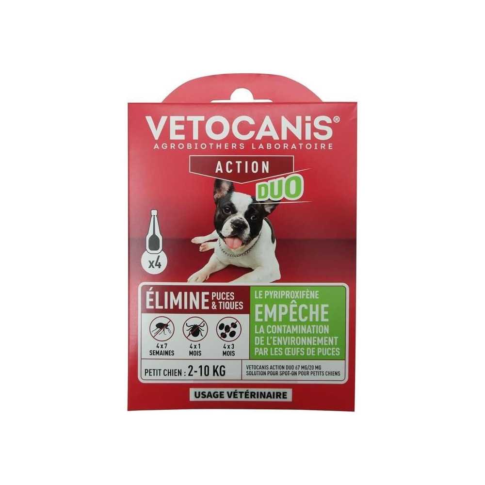 Pipettes - VETOCANIS - x4 Pipettes Anti-puces et tiques Duo 67mg/20mg