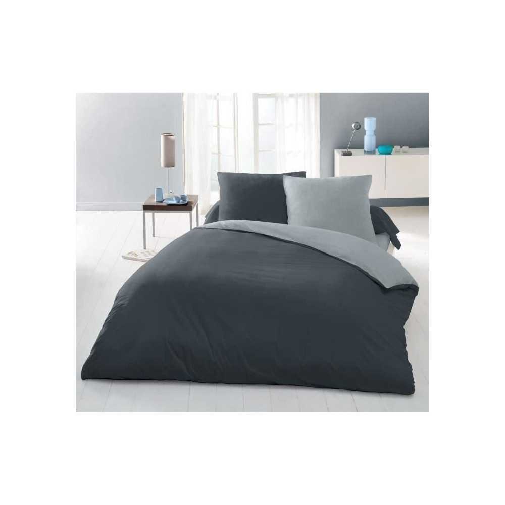 Parure housse de couette 2 personnes - 220x240 cm - 100% Coton - Bicol