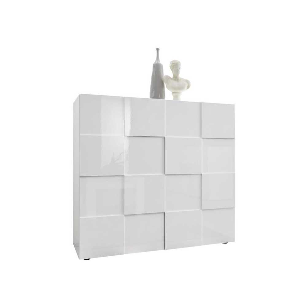 Buffet - MILANO - 2 portes - Blanc laqué brillant - 121 x 42 x 111 cm