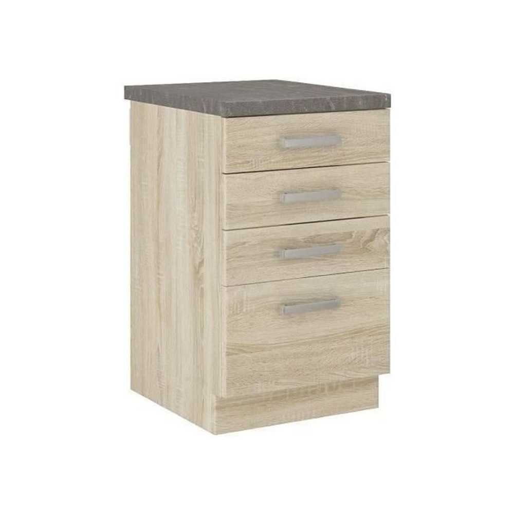 Meuble bas 4 tiroirs avec plan de travail - Décor chene sonoma - L 40