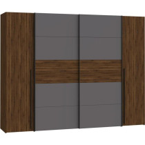 Armoire NARAGO - Décor Noyer Bakersfield et gris - 2 portes coulissan