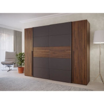 Armoire NARAGO - Décor Noyer Bakersfield et gris - 2 portes coulissan