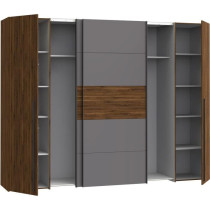 Armoire NARAGO - Décor Noyer Bakersfield et gris - 2 portes coulissan