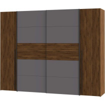 Armoire NARAGO - Décor Noyer Bakersfield et gris - 2 portes coulissan