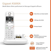 Téléphone Fixe AS690 A Blanc - GIGASET - Sans fil avec répondeur -
