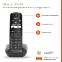 Téléphone Fixe AS690 Trio Noir - GIGASET - Mains-libres performant H