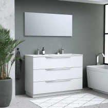 Ensemble Meuble salle de bain L 120 - Vasque + 3 tiroirs + miroir - Bl