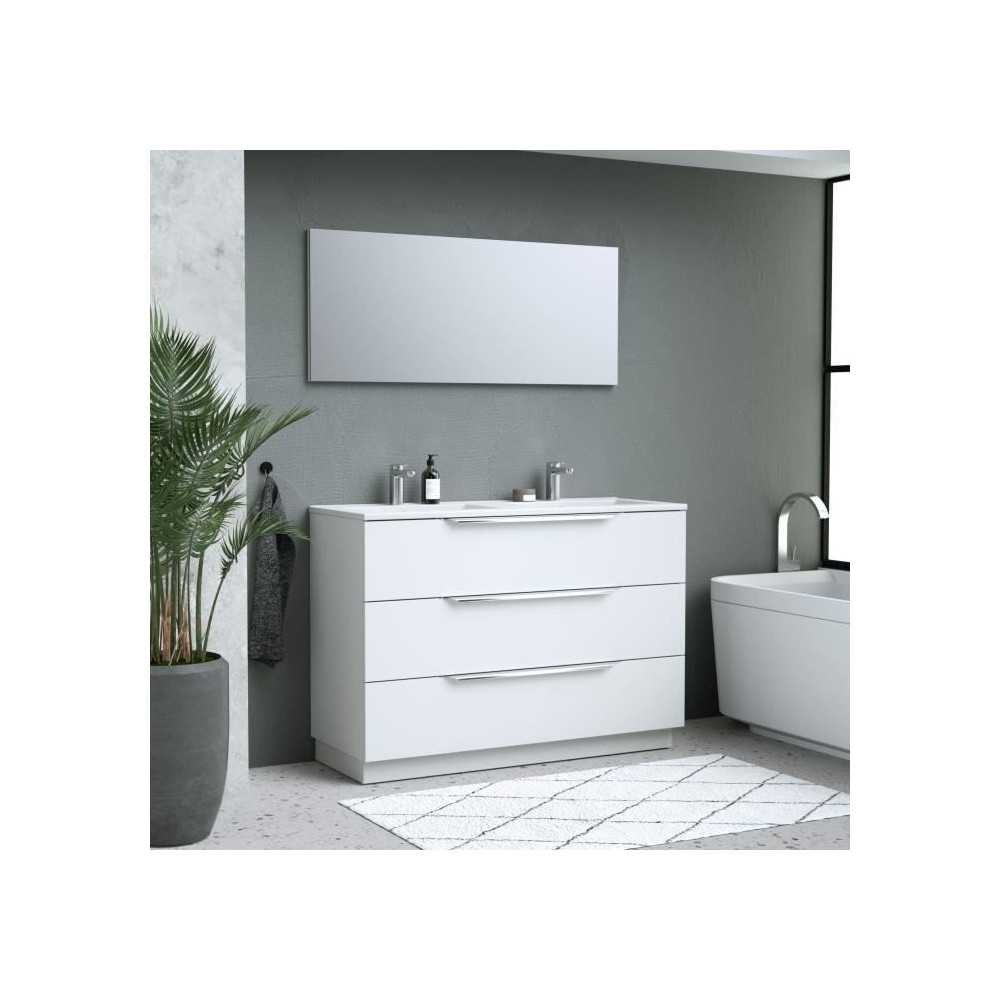 Ensemble Meuble salle de bain L 120 - Vasque + 3 tiroirs + miroir - Bl
