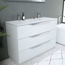 Ensemble Meuble salle de bain L 120 - Vasque + 3 tiroirs + miroir - Bl