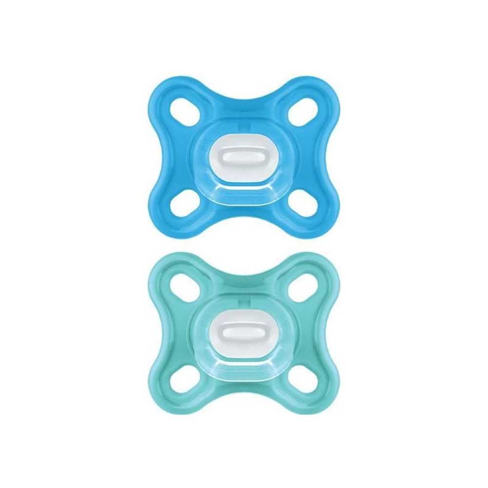 MAM Comfort Sucette Physiologique +0m Bleu Lot de 2 + Boîte de Conser