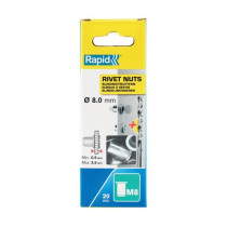 Ecrous a sertir pour vis Ø8mm - RAPID - M8 - Boite de 20 + foret