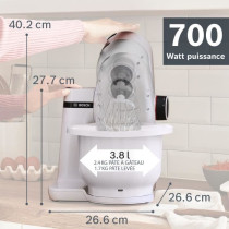 Robot pâtissier BOSCH Serie 2 - 700 W - 4 vitesses - 3,8 L - 3 disque