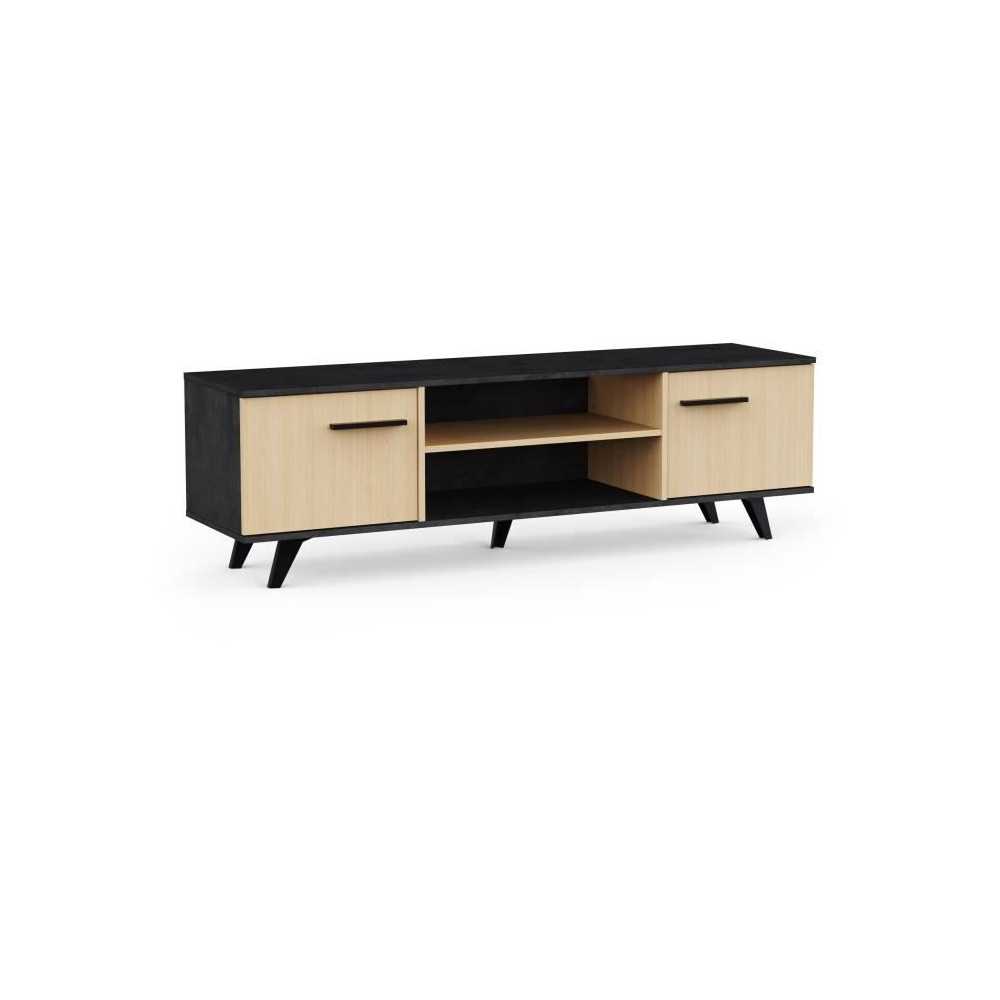 Banc TV - KENT - Chene de fil / Sidewalk - 2 portes ouvrantes - 2 nich