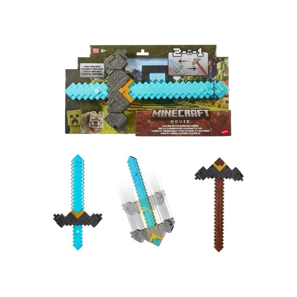 Minecraft Épée et Pioche 2 en 1, accessoire inspiré de Minecraft :