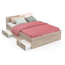 Lit adulte - MICHIGAN - 140 x 200 cm - 2 tiroirs / 1 niche - Chene Kro