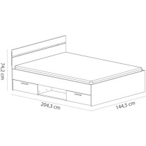 Lit adulte - MICHIGAN - 140 x 200 cm - 2 tiroirs / 1 niche - Chene Kro