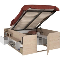 ODYSSEE Lit coffre adulte - 140x190/200 cm - Avec coffre relevable - D