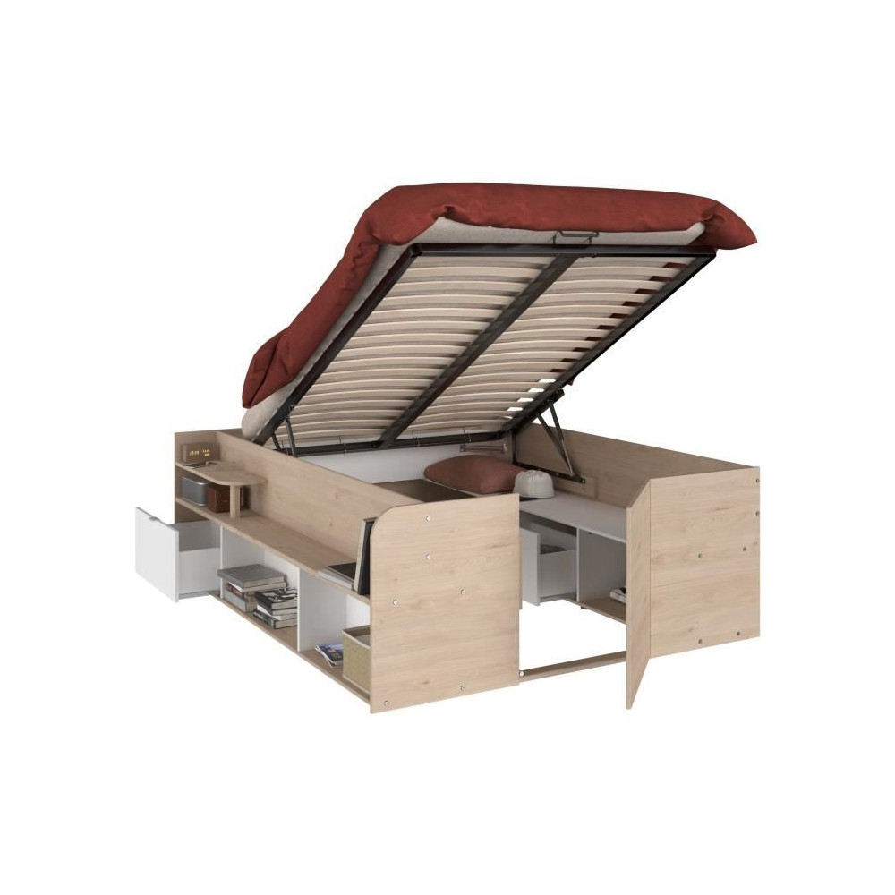 ODYSSEE Lit coffre adulte - 140x190/200 cm - Avec coffre relevable - D