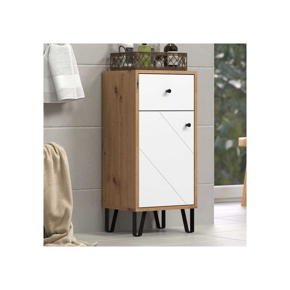 Touch armoire de salle de bain mat blanc, chene décor.
