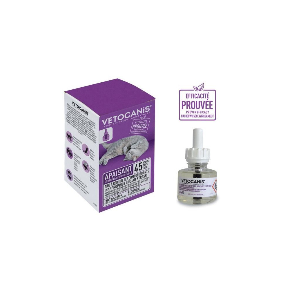 VETOCANIS Recharge pour diffuseur anti-stress pour chat - Efficace 45 VETOCANIS Recharge pour diffuseur anti-stress pour chat - Efficace 45