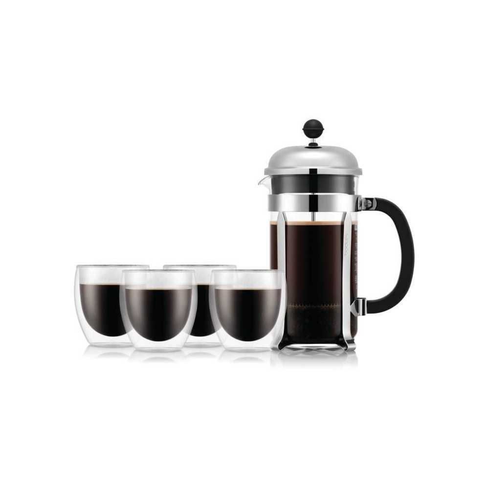 Cafetiere a piston - BODUM - CHAMBORD SET - 8 tasses 1.0 l + 4 verres