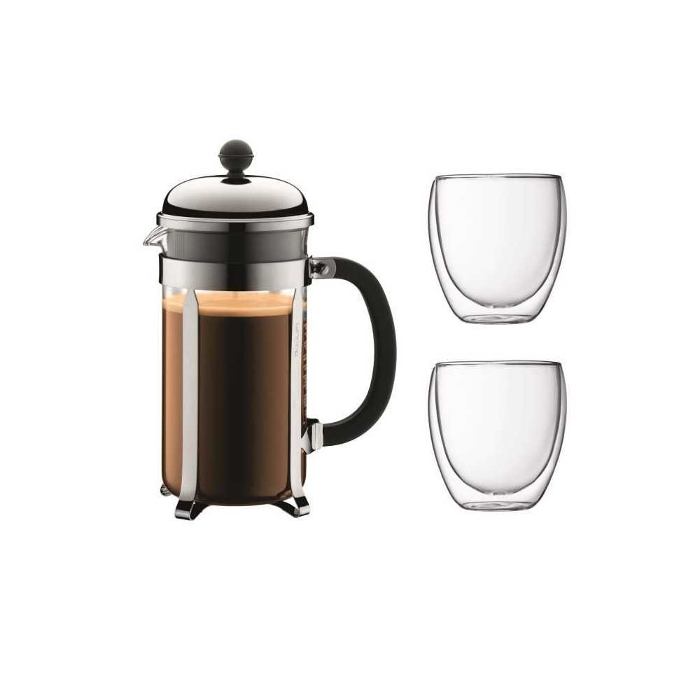 BODUM CHAMBORD Set cafetiere a piston - 8 tasses - 1L - Gris - Avec 2
