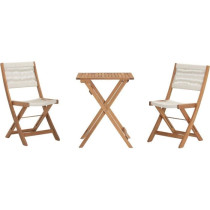 Set bistrot pliable en bois d'acacia FSC avec tressage en corde beige