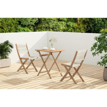 Set bistrot pliable en bois d'acacia FSC avec tressage en corde beige