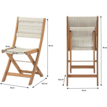 Set bistrot pliable en bois d'acacia FSC avec tressage en corde beige