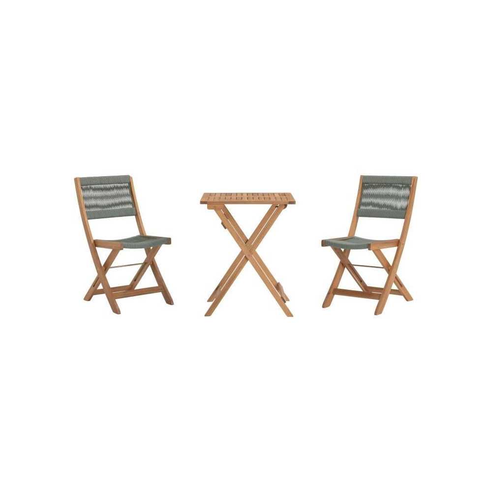 Set bistrot pliable en bois d'acacia FSC avec tressage en corde vert o