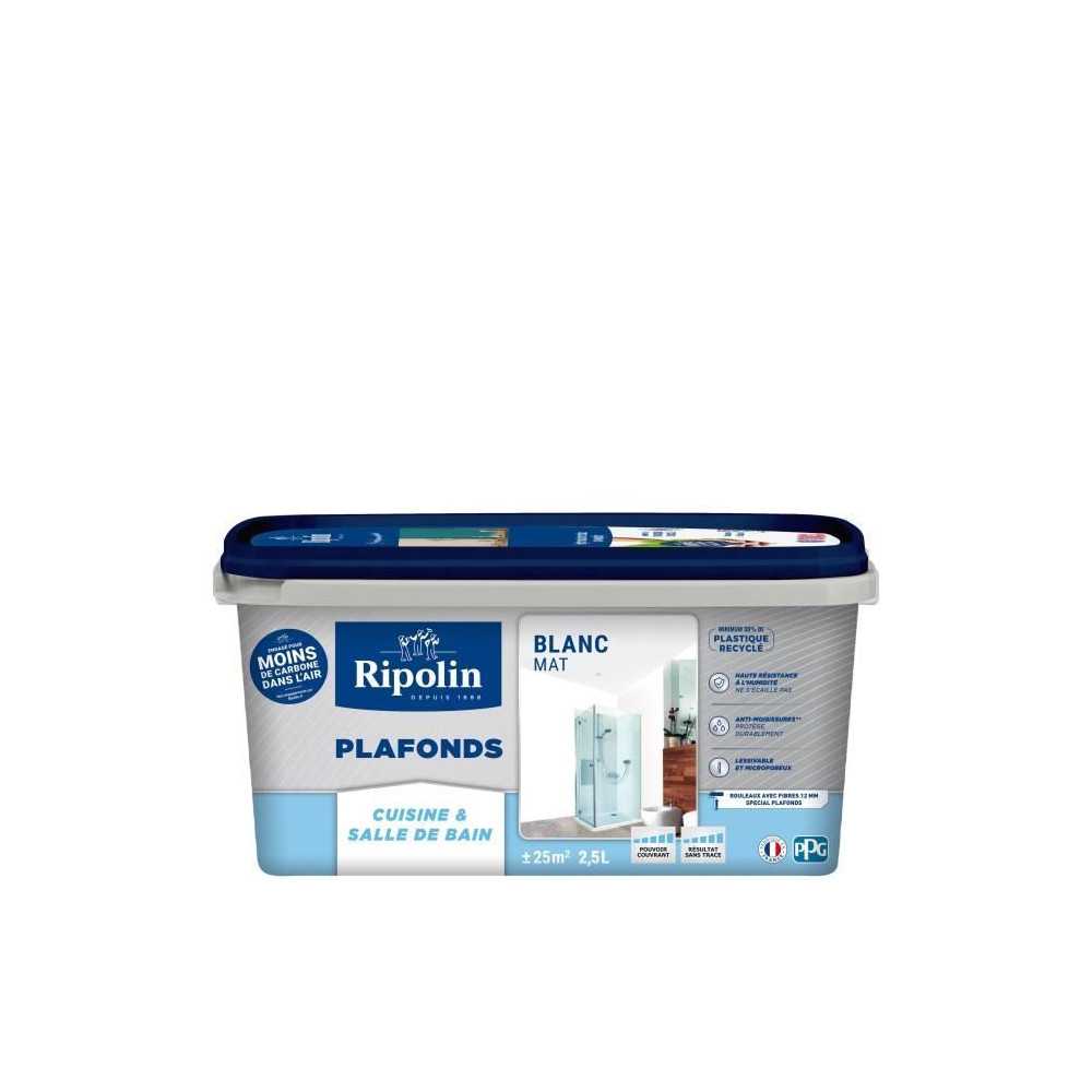 Peinture plafonds cuisine & salle de bain - Blanc mat - RIPOLIN - 2,5L