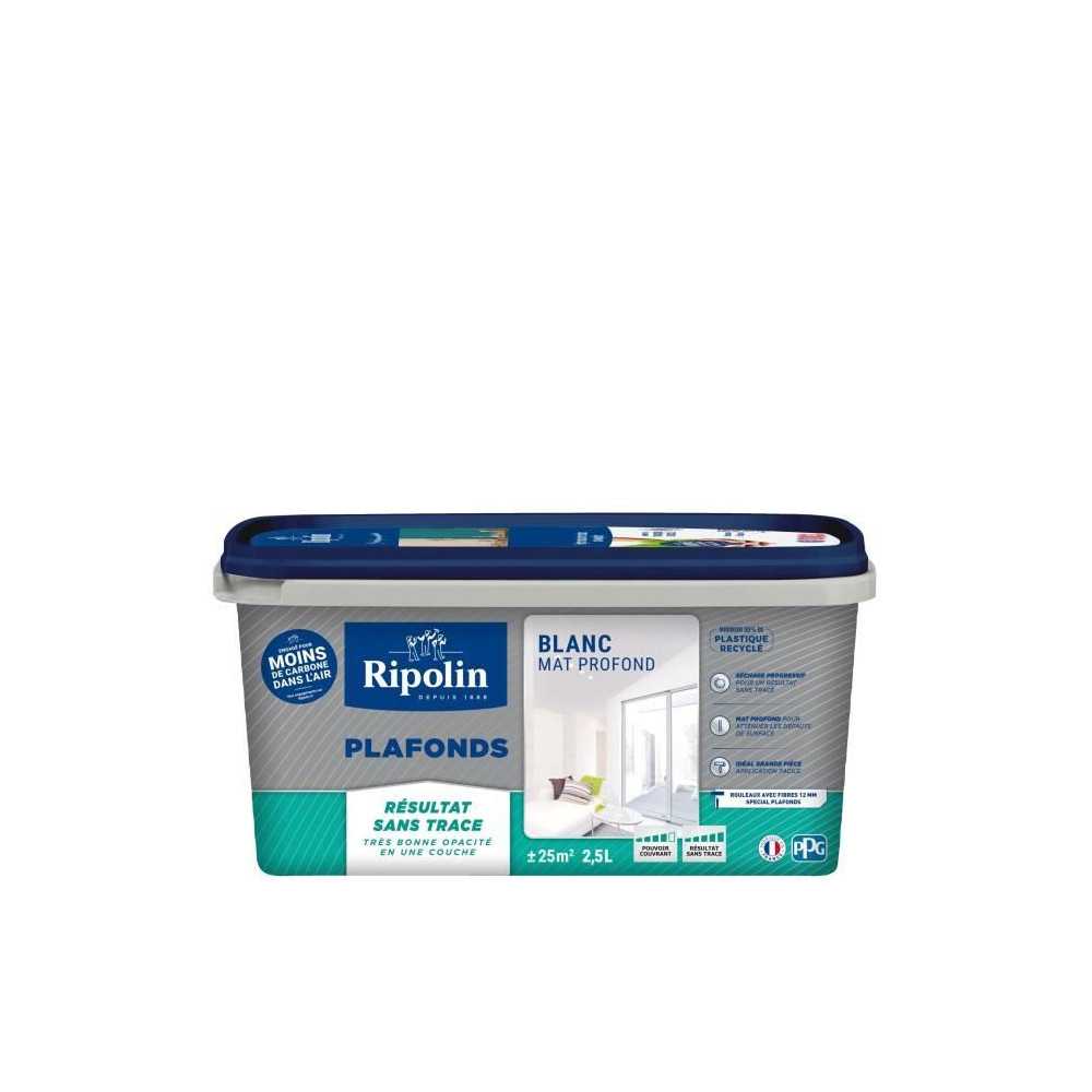 Peinture plafonds - Blanc mat - Sans trace - RIPOLIN - 2,5L Peinture plafonds - Blanc mat - Sans trace - RIPOLIN - 2,5L