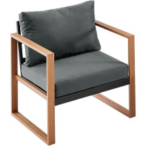 Salon bas de jardin en aluminium effet bois avec coussins - 5 personne