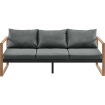 Salon bas de jardin en aluminium effet bois avec coussins - 5 personne