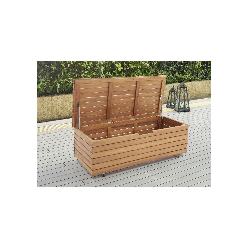 Coffre de rangement jardin en bois exotique d'eucalyptus FSC - 190 L -