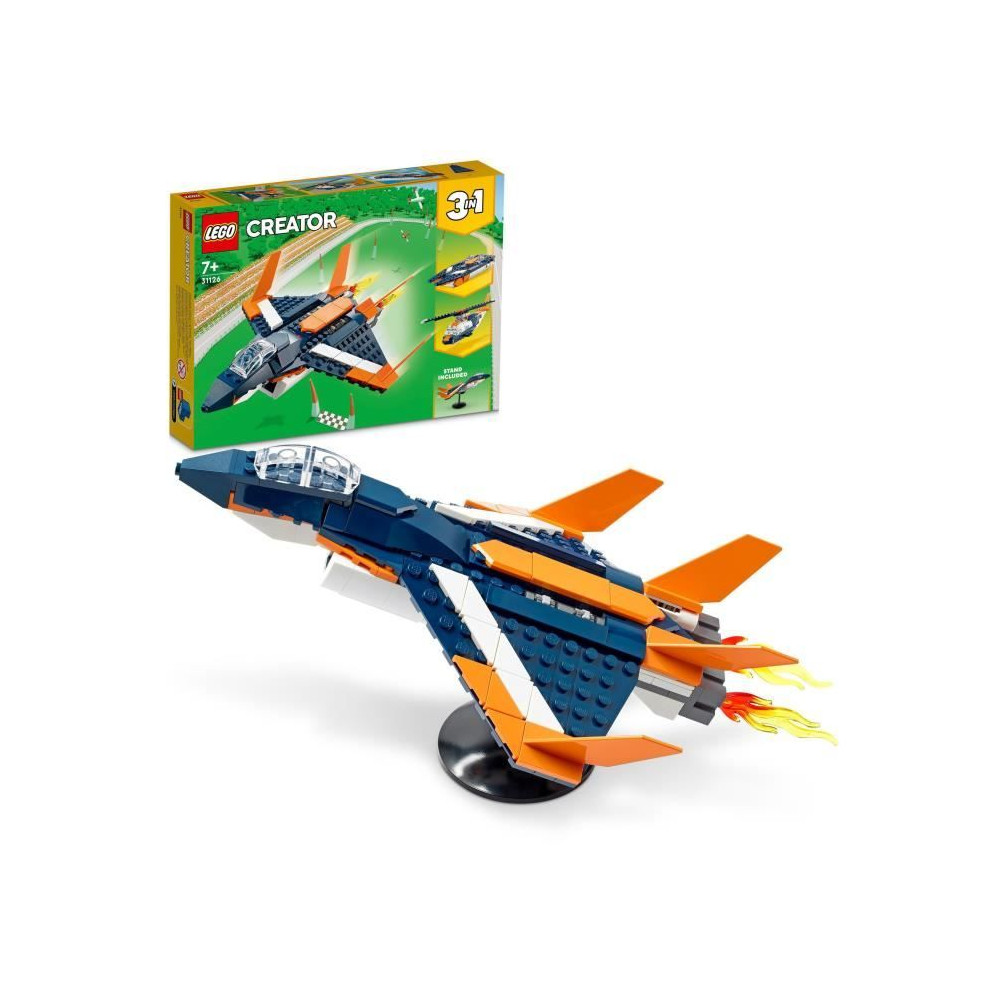 LEGO Creator 31126 L'Avion Supersonique, Jouet 3 en 1 Hélicoptere Bat