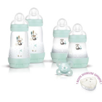 Coffret Naissance MAM Nature - Aqua - 4 Biberons + 1 Sucette + 1 Boite