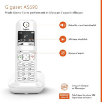 Téléphone Fixe GIGASET AS690 Blanc - Mains-libres performant HSP™