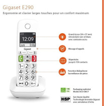 Téléphone Fixe sans Fil - GIGASET - E290 Duo Blanc - Grand écran -