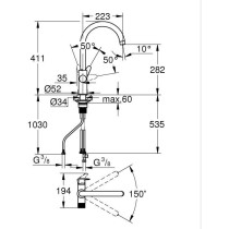 Robinet filtrant de cuisine - Chromé - Filtration de l'eau - Bec haut