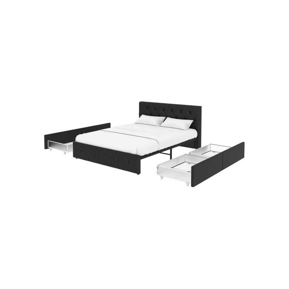 Lit adulte DAVID 160 x 200 cm - 4 tiroirs - Sommier inclus - Simili no Lit adulte DAVID 160 x 200 cm - 4 tiroirs - Sommier inclus - Simili no