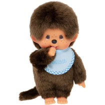 Peluche singe - BANDAI - Monchhichi Bavoir Bleu Ciel - 20 cm