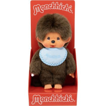 Peluche singe - BANDAI - Monchhichi Bavoir Bleu Ciel - 20 cm