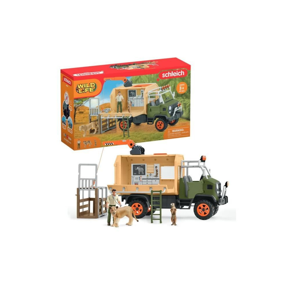 Gros camion de sauvetage d'animaux, coffret de jeu de 45 pieces avec 2
