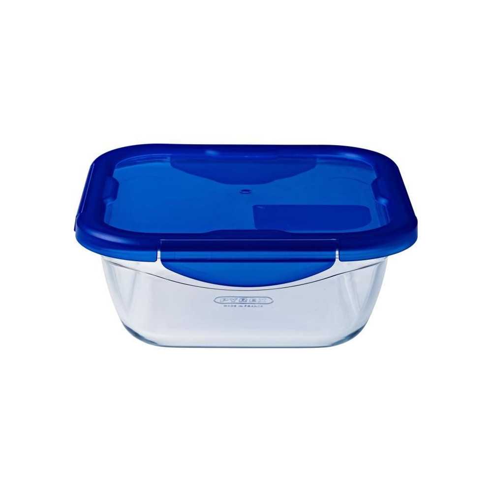 PYREX COOK&GO Plat de conservation carré 0,8l 16cm + Couvercle bleu