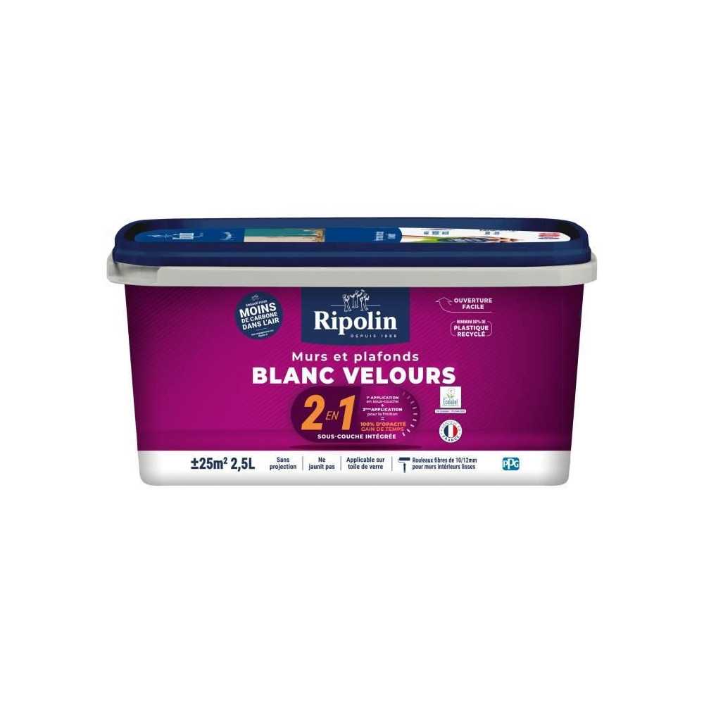 Mur & plafond 2 en 1 blanc velours - RIPOLIN - 2,5 L Mur & plafond 2 en 1 blanc velours - RIPOLIN - 2,5 L
