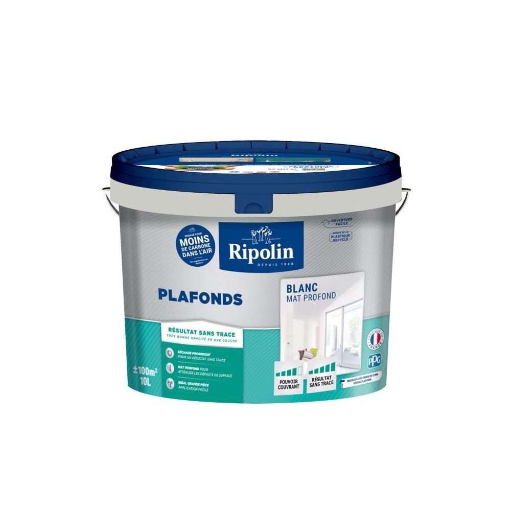 Peinture plafonds - Blanc mat - Sans trace - RIPOLIN - 10L Peinture plafonds - Blanc mat - Sans trace - RIPOLIN - 10L