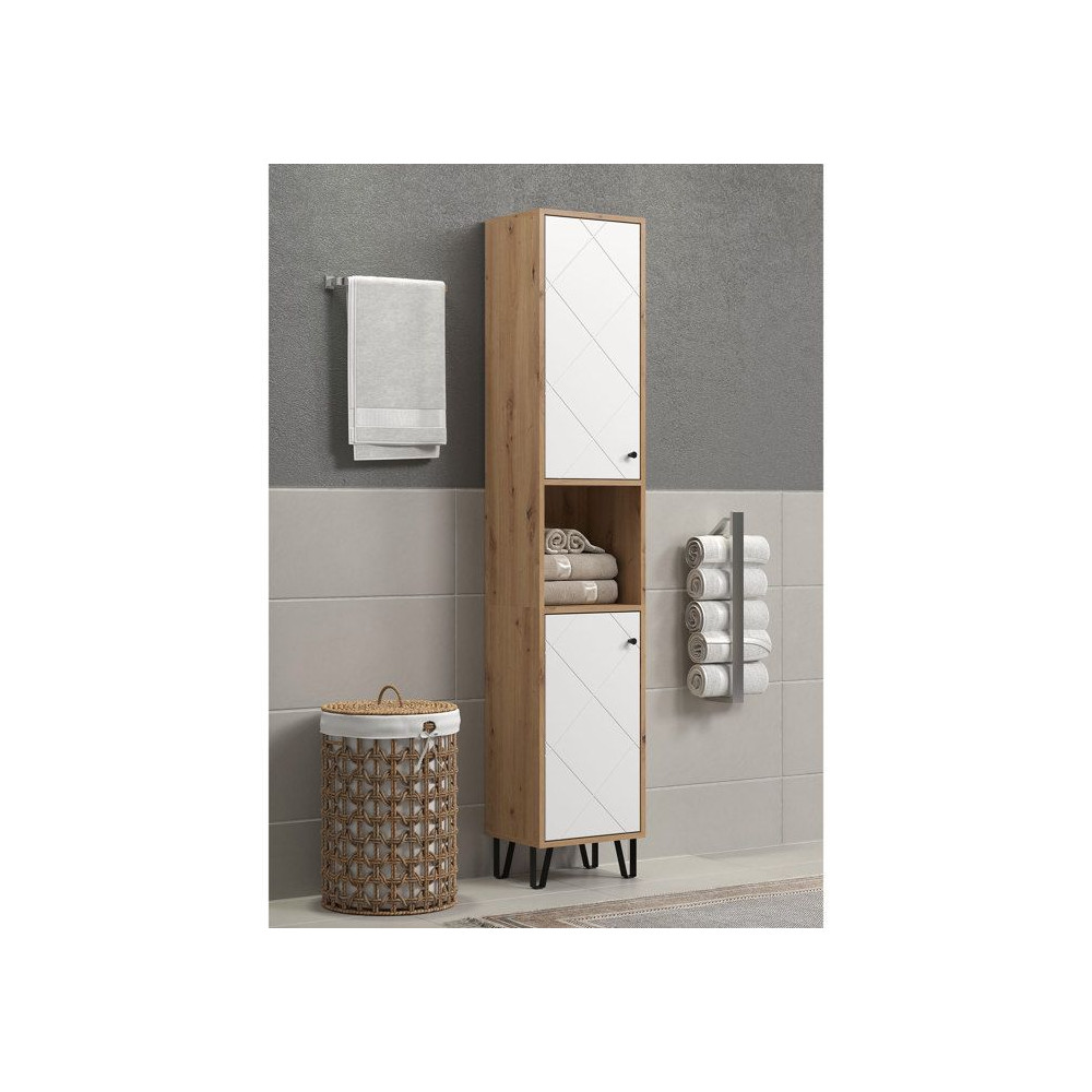 Armoire haute avec deux portes - TRENDTEAM - Série Touch - Blanc/Brun Armoire haute avec deux portes - TRENDTEAM - Série Touch - Blanc/Brun