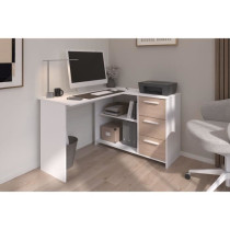 Bureau d'angle 3 tiroirs - ESSENTIEL - Décor Blanc / Chene - 121,2 x